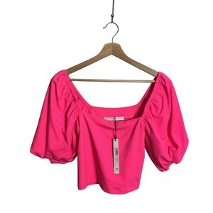 Susana Monaco Small Shocking Pink Puff Sleeve Crop Top Cottage Feminine NEW